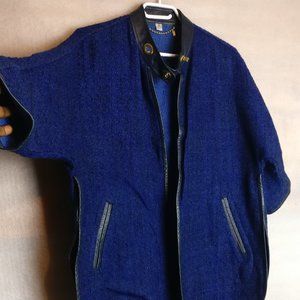 COACH royal Blue Boucle Tweed Lamb Leather gold turn-Lock Cloak cape poncho coat